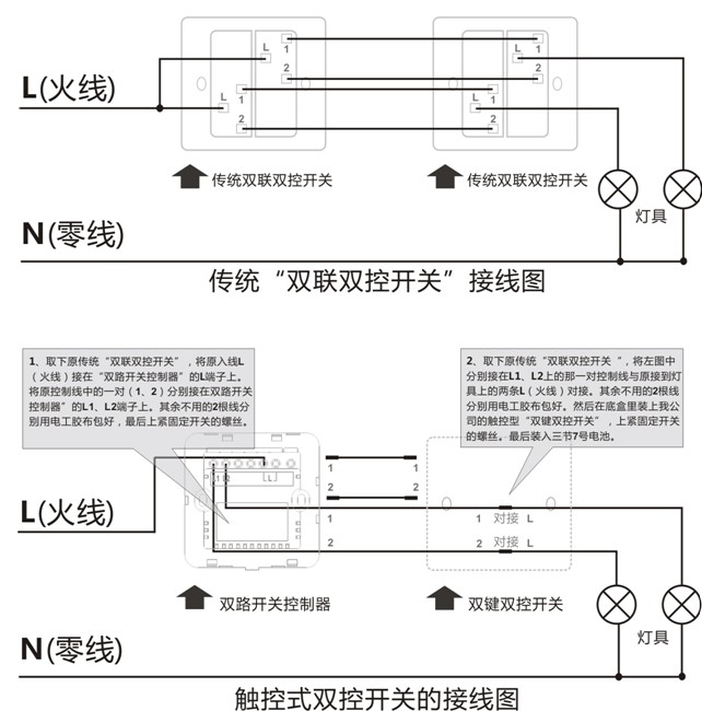 KOTI后现代智能双控开关/场景开关接线方式2